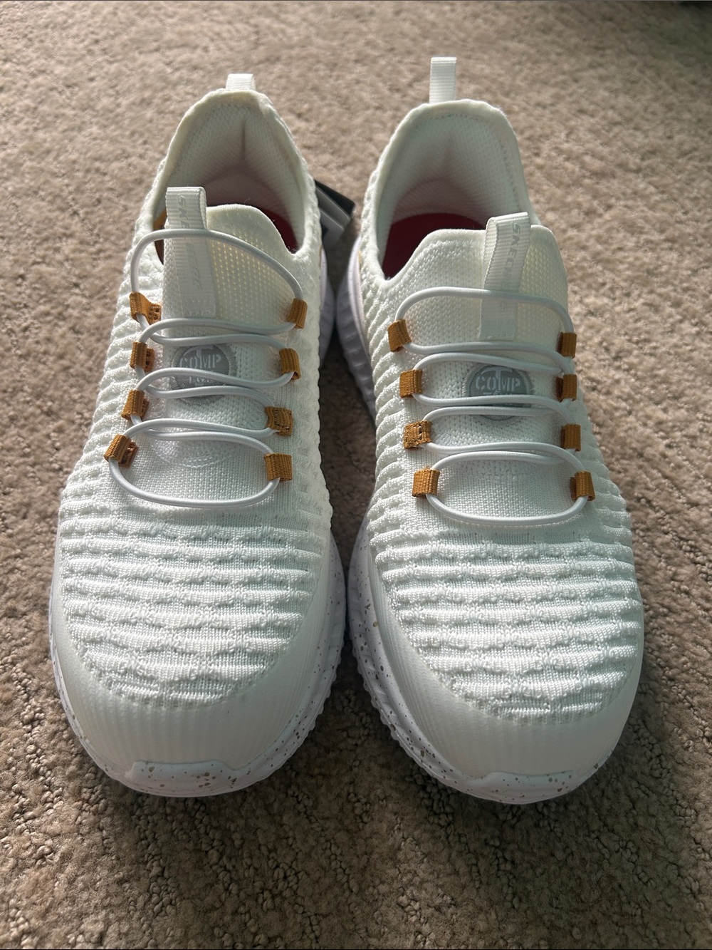 Skechers White Knit Slip-On Sneakers with Gold Accent Loops - Picture 3 of 13